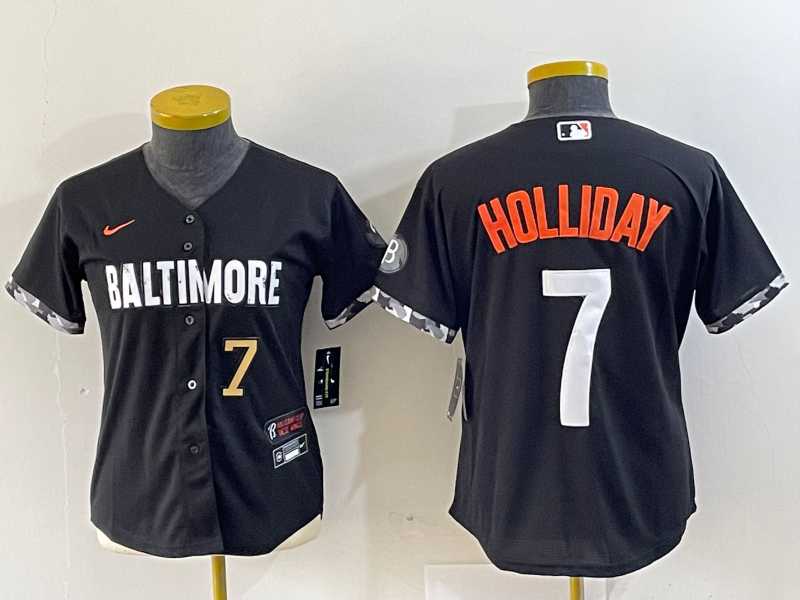 Women%27s Baltimore Orioles #7 Jackson Holliday Number Black 2023 City Connect Cool Base Stitched Jersey->toronto blue jays->MLB Jersey